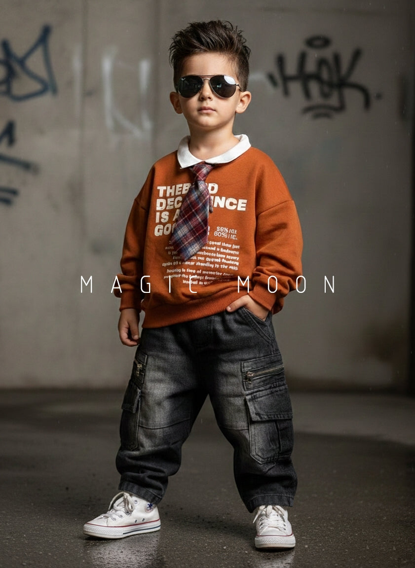 Unisex Full Sleeve Oversized Polo T Shirt with Tie