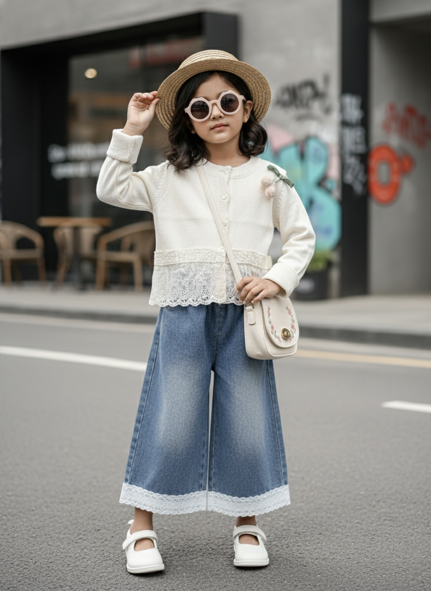 Full Sleeve Inner T Shirt,Vest and Wide Leg Pant Set