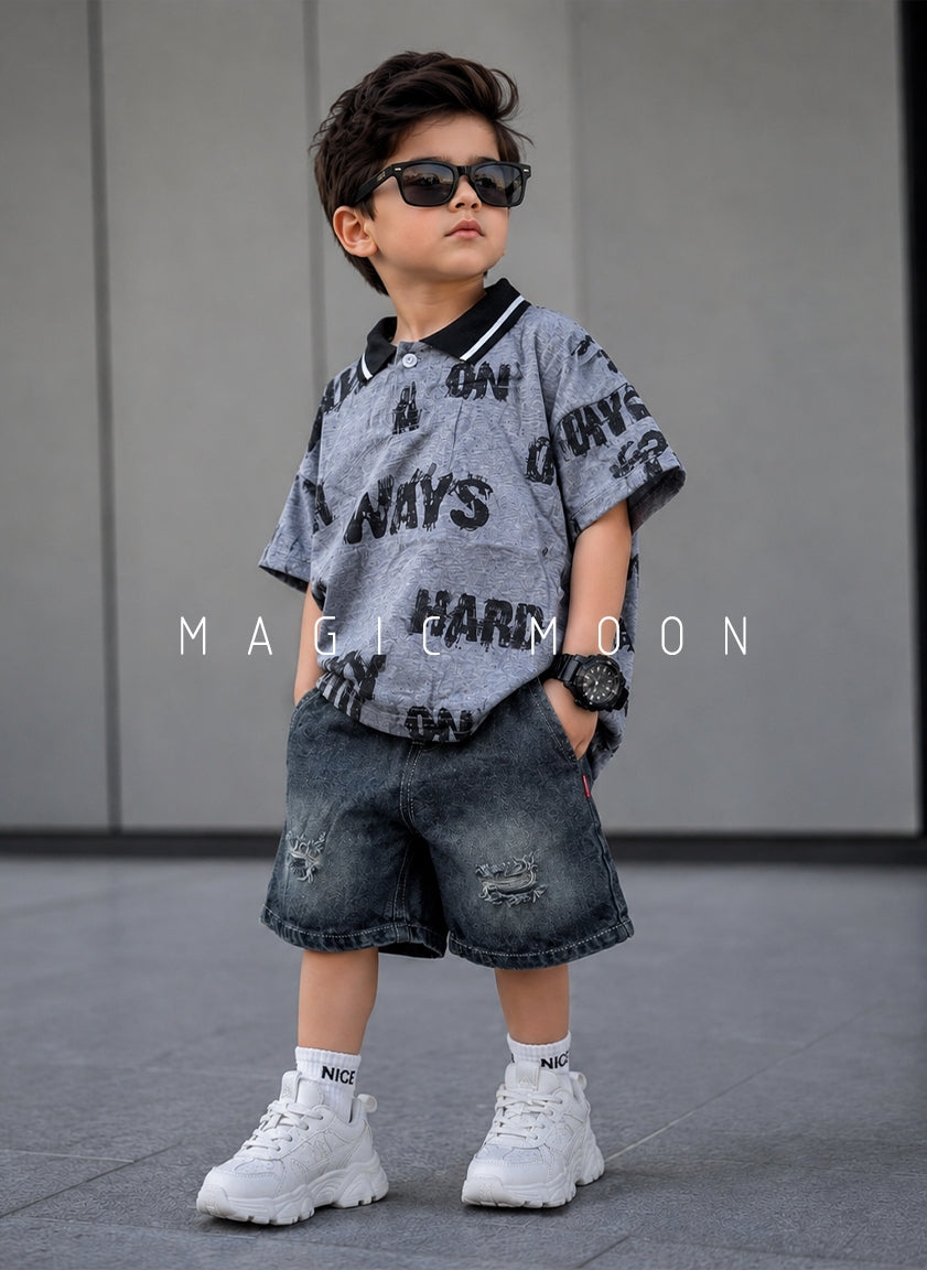 ST105 Unisex Half Sleeve Oversized Polo T Shirt and Shorts Set