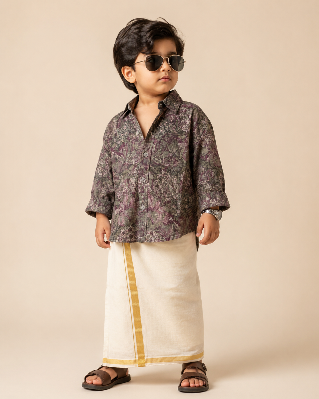SHFS28 Boys Full Sleeve Oversized Floral Print Shirt