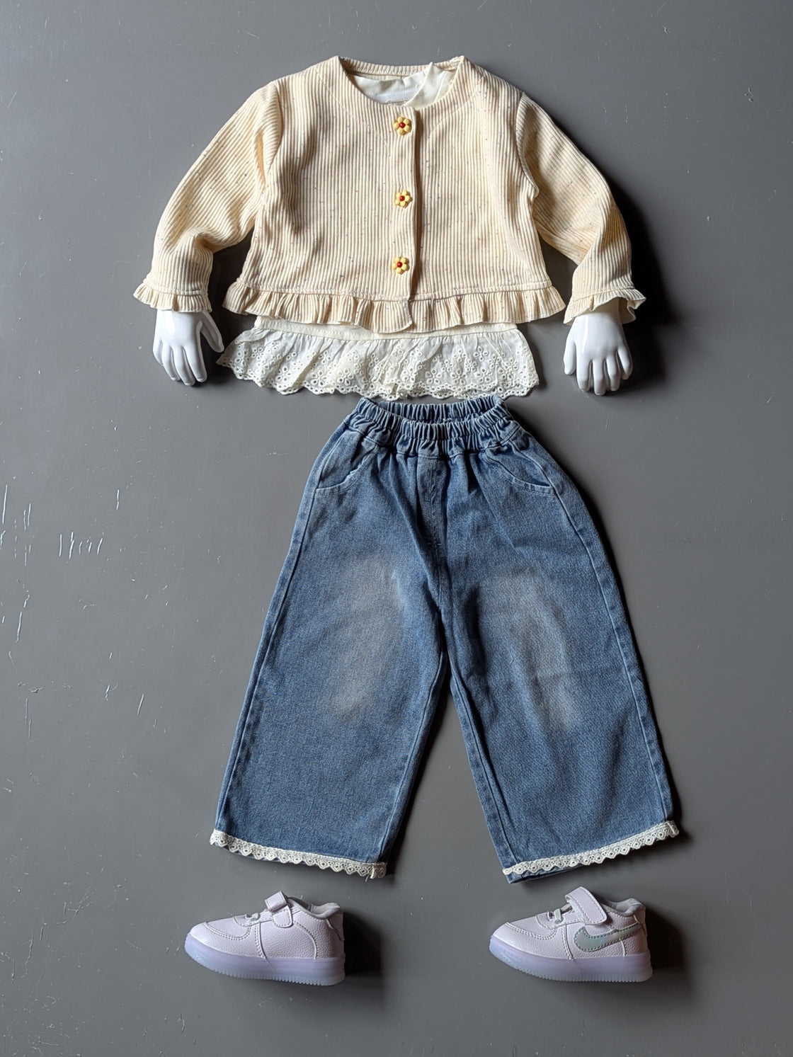 Full Sleeve Inner Layered Look Top with Wide Leg Pant Set
