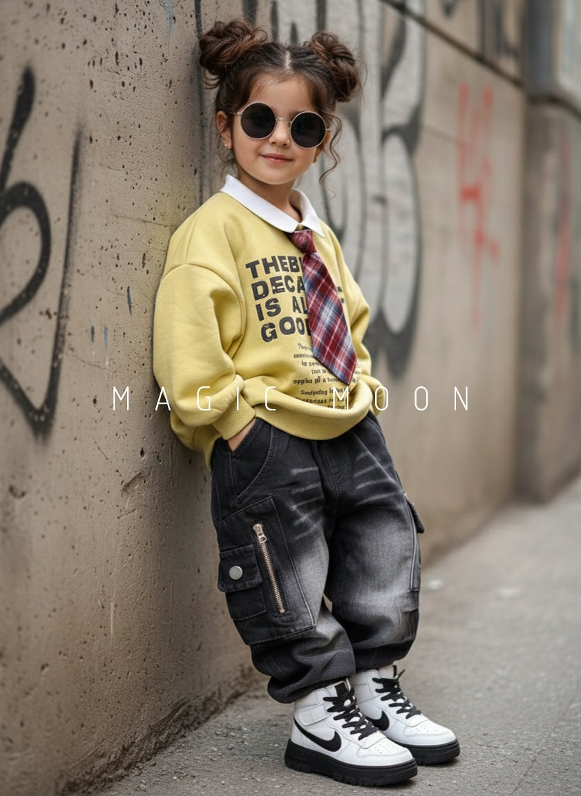 Unisex Full Sleeve Oversized Polo T Shirt with Tie