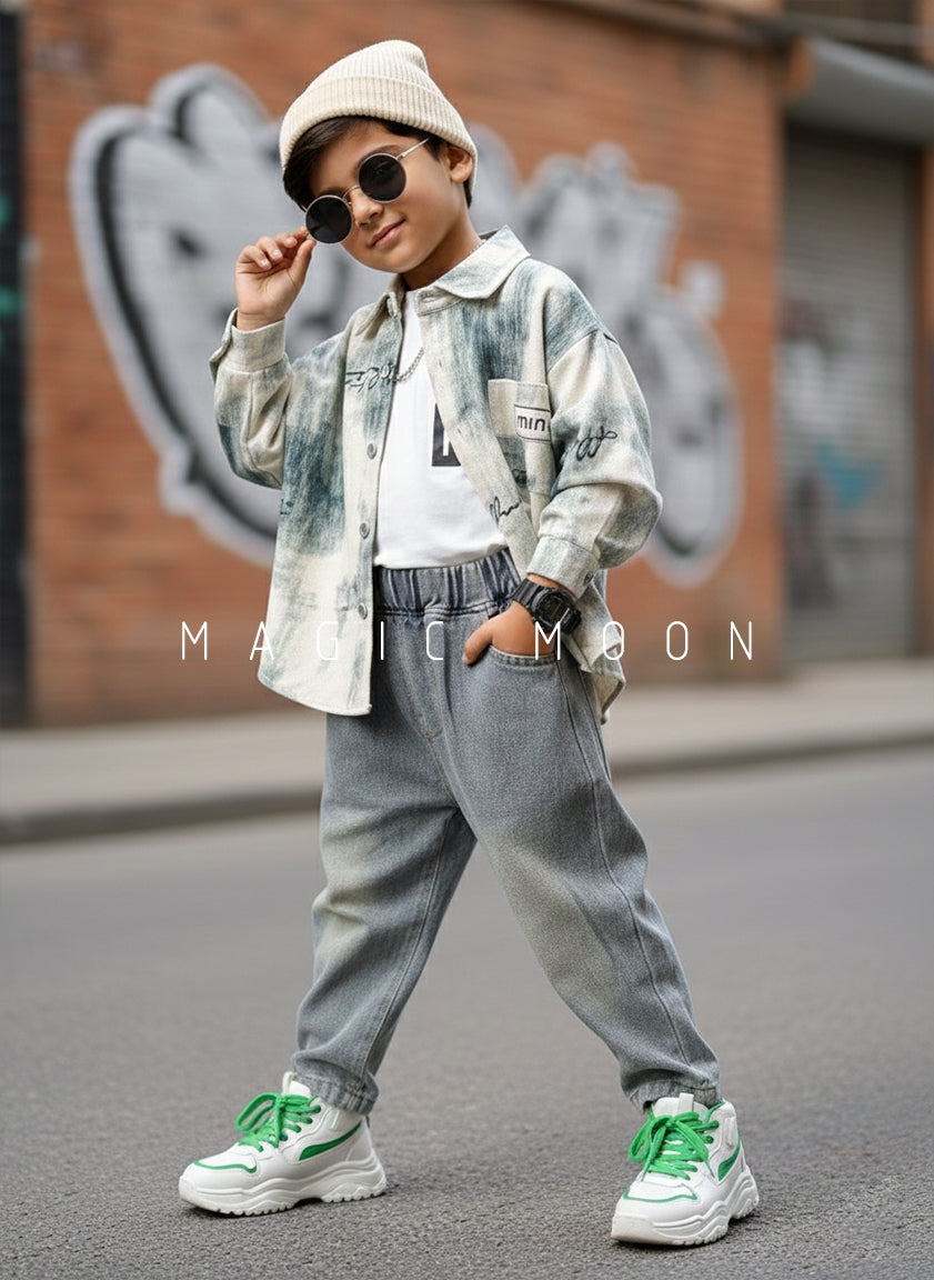 Unisex Full Sleeve Oversized Jacket, Inner T Shirt and Pant Set