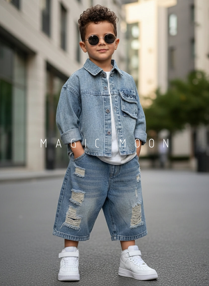 Unisex Full Sleeve Oversized Denim Shirt with Inner T Shirt