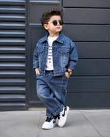 STIM108-01 Unisex Full Sleeve Oversized Denim Jacket Inner T Shirt and Pant Set
