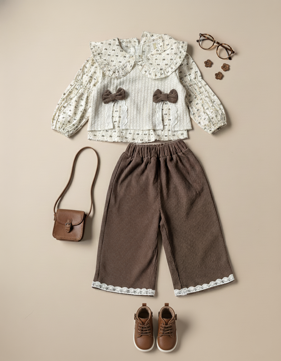 Full Sleeve Top with Vest and Wide Leg Pant Set