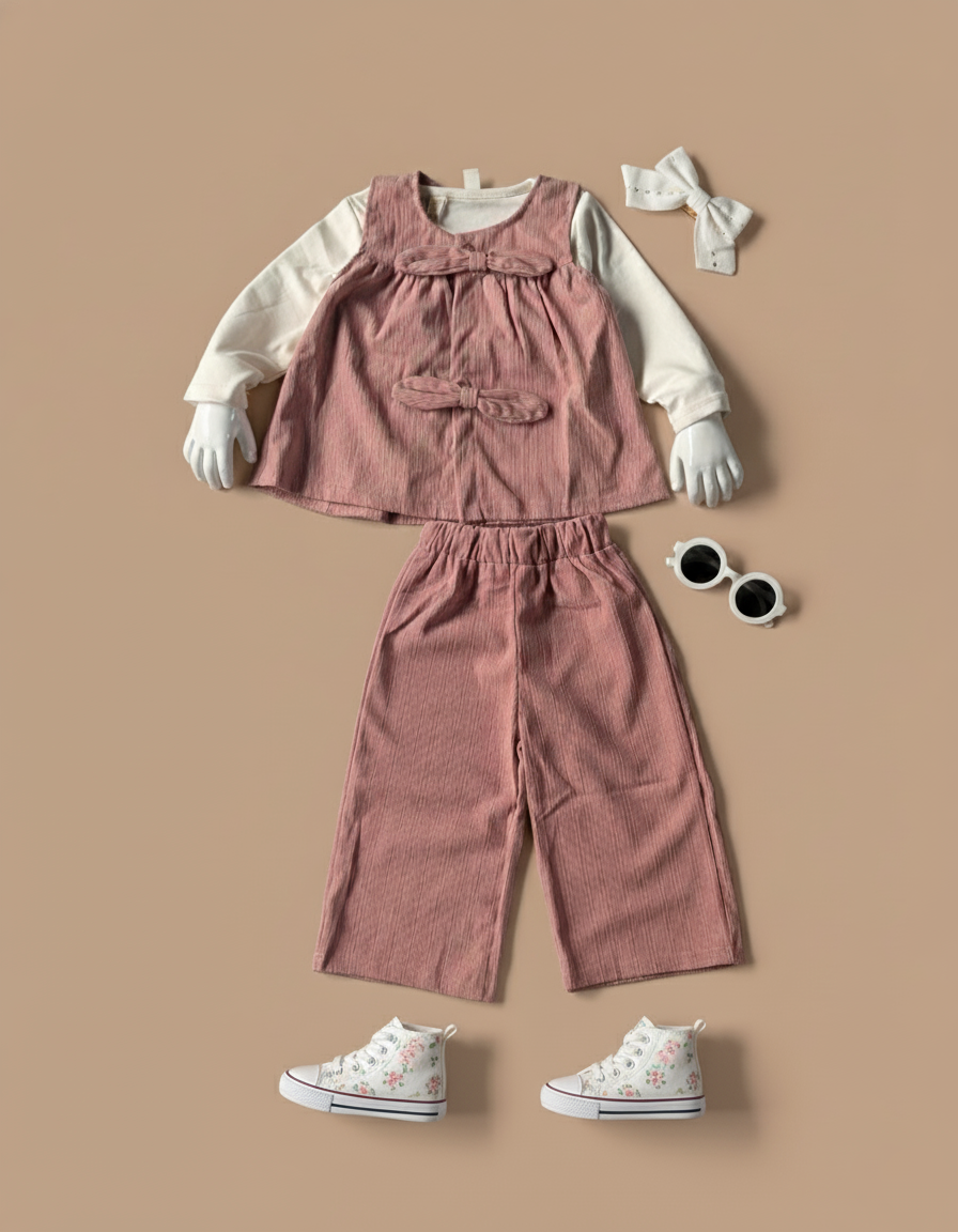 Full Sleeve Inner T Shirt, Vest and Wide Leg Pant Set