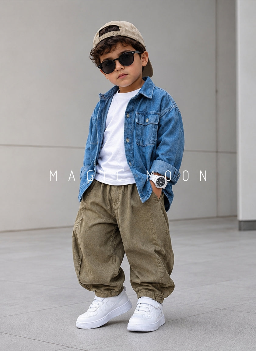 SHFS13 Boy's Full Sleeve Oversized Denim Shirt