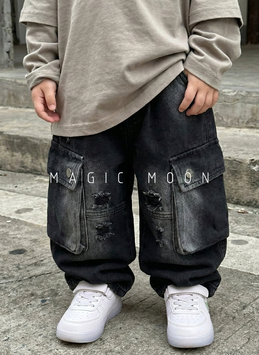 Unisex Distressed Wide Leg Jeans