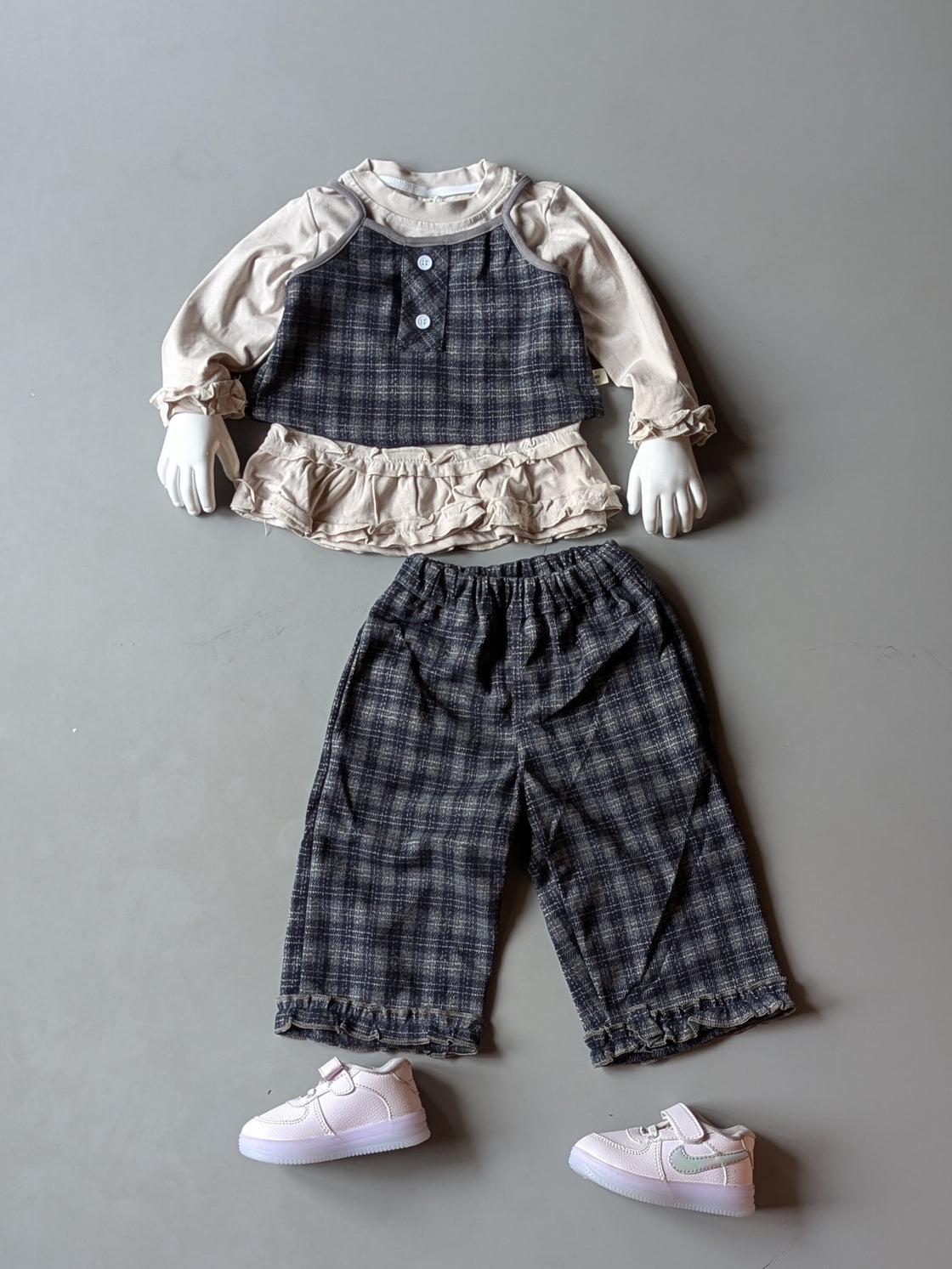 Girl's Full Sleeve Top with Vest and Wide Leg Pant Set