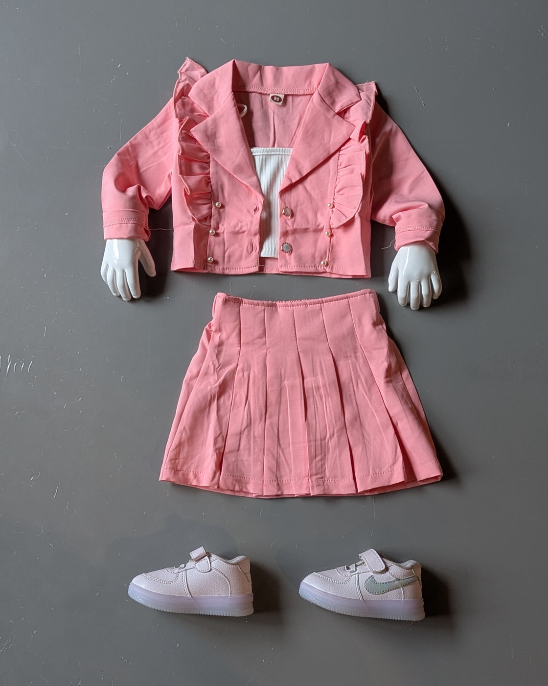 Girl's Full Sleeve Blazer, Inner Vest and Skirt Set