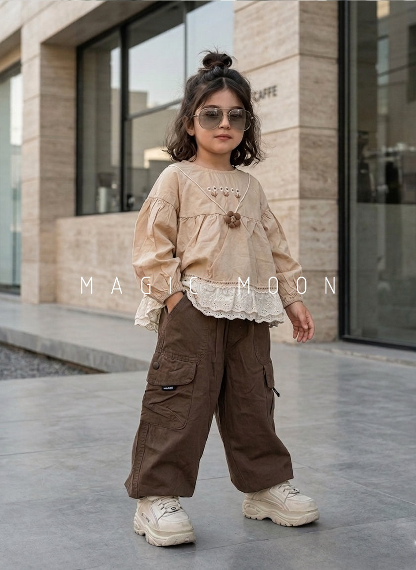 GTP01 Girl's Full Sleeve Oversized Top with Attached Chain