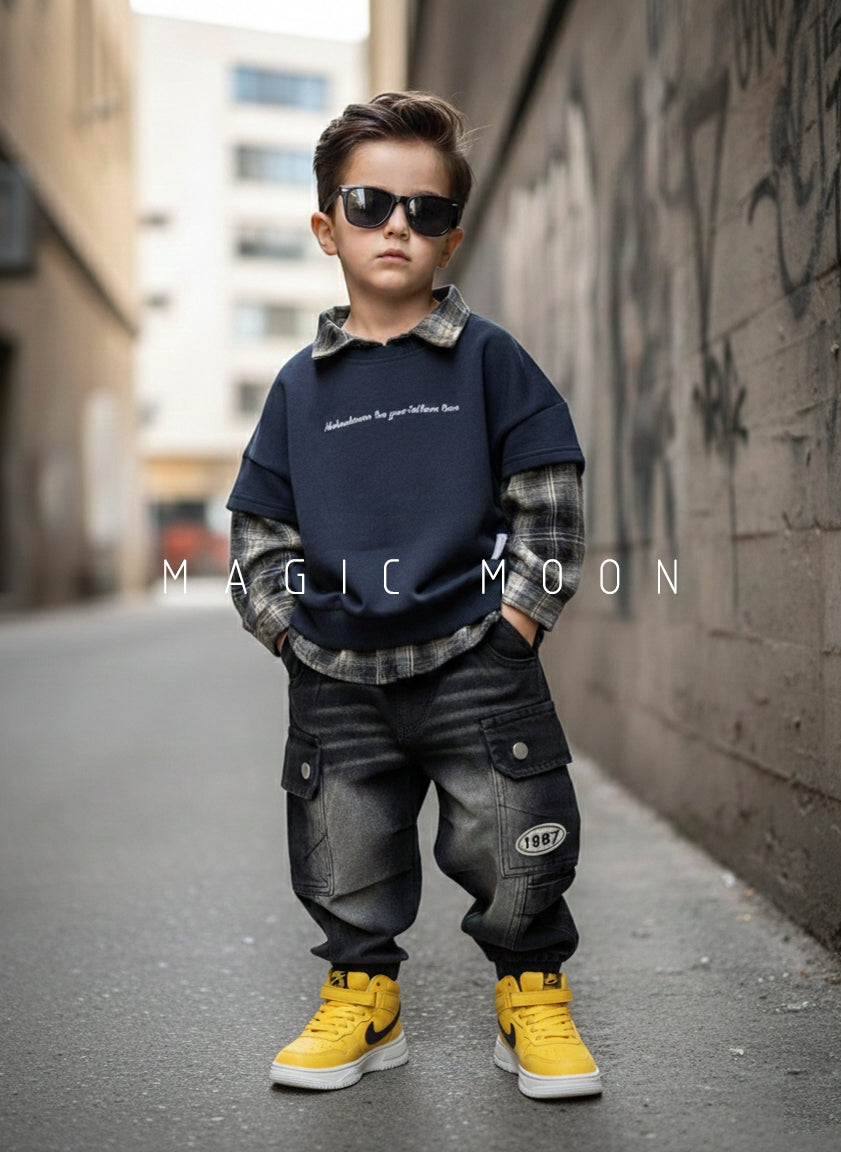 Unisex Full Sleeve Oversized Layered Look Polo T Shirt