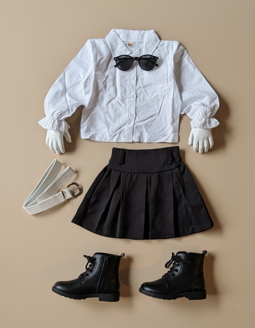 Girl's Full Sleeve Shirt and Skirt Set