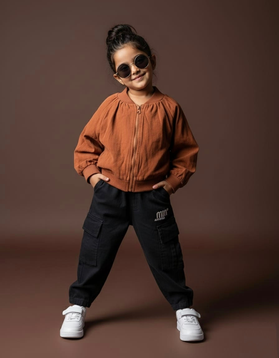 Girls Full Sleeve Zipper T Shirt