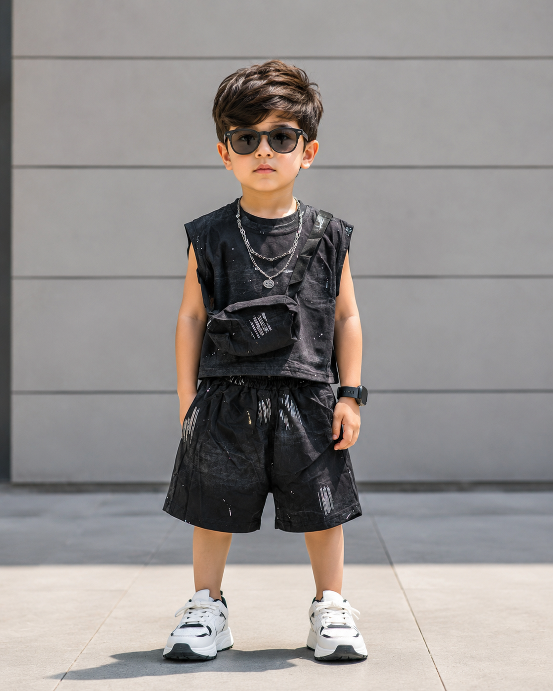 ST107 Unisex Sleeveless T Shirt with Attached Bag and Shorts Set