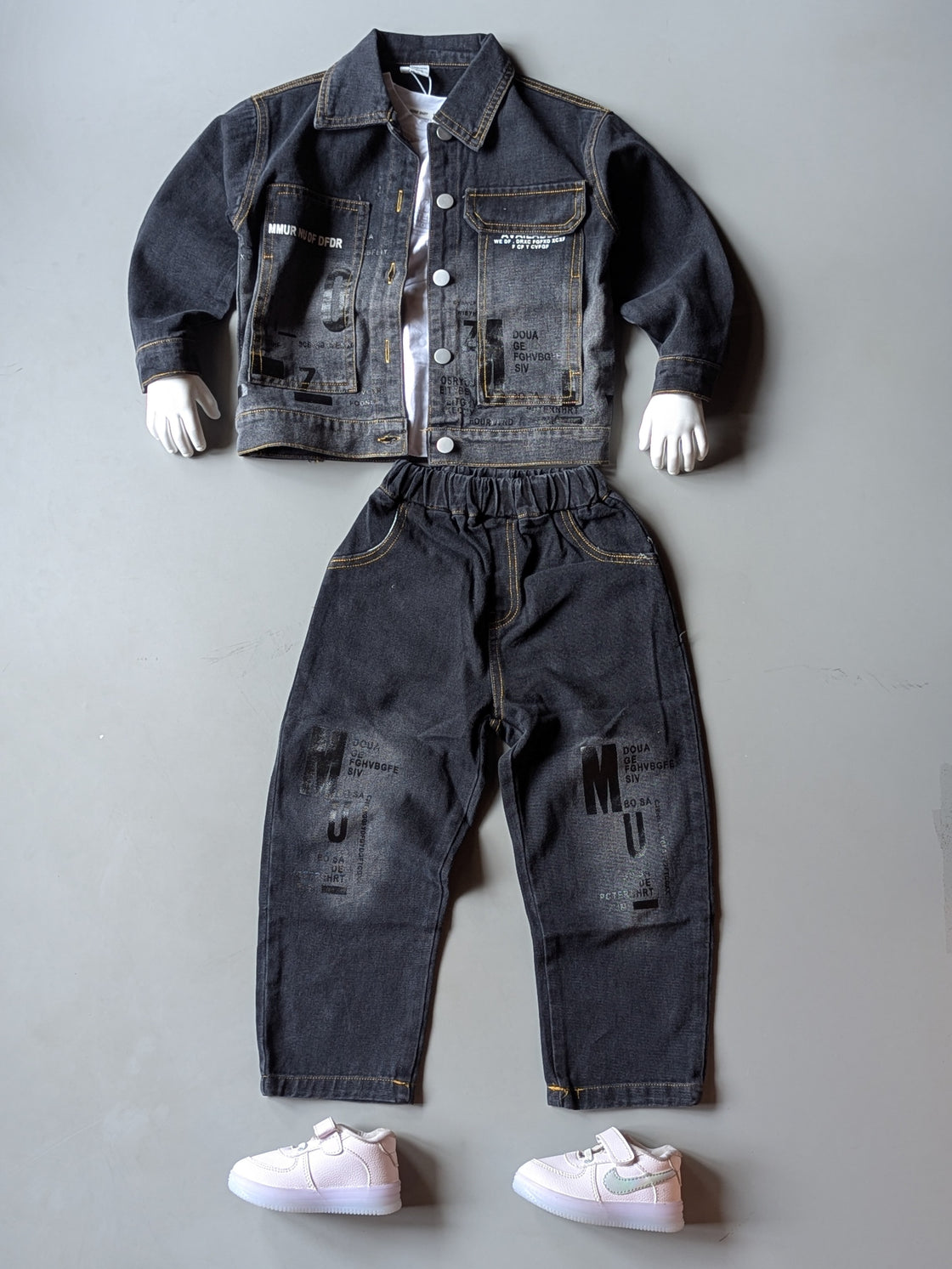 Unisex Full Sleeve Oversized Denim Jacket Inner T Shirt and Pant Set