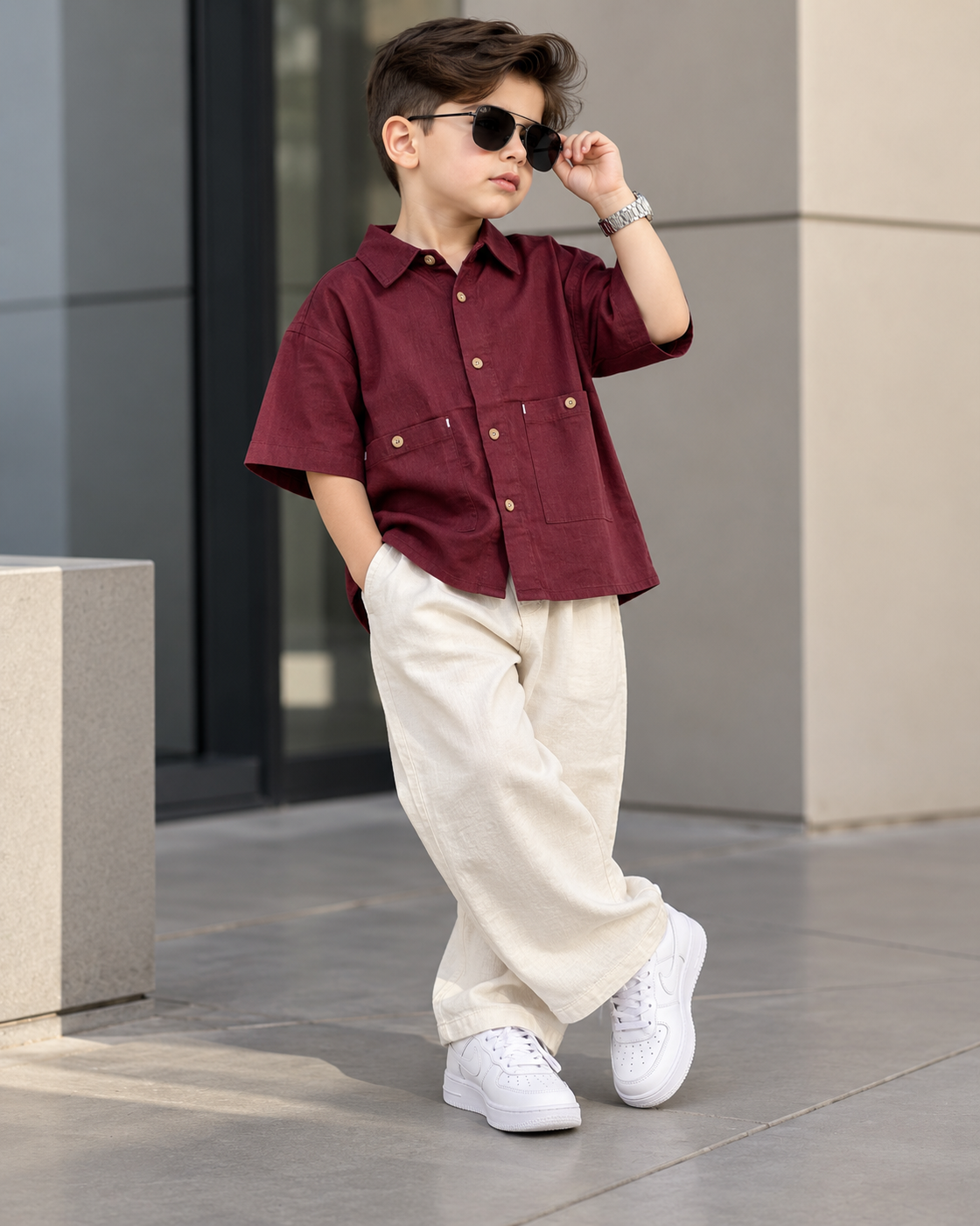 SHBYA01-02 Boys Half Sleeve Oversized Shirt