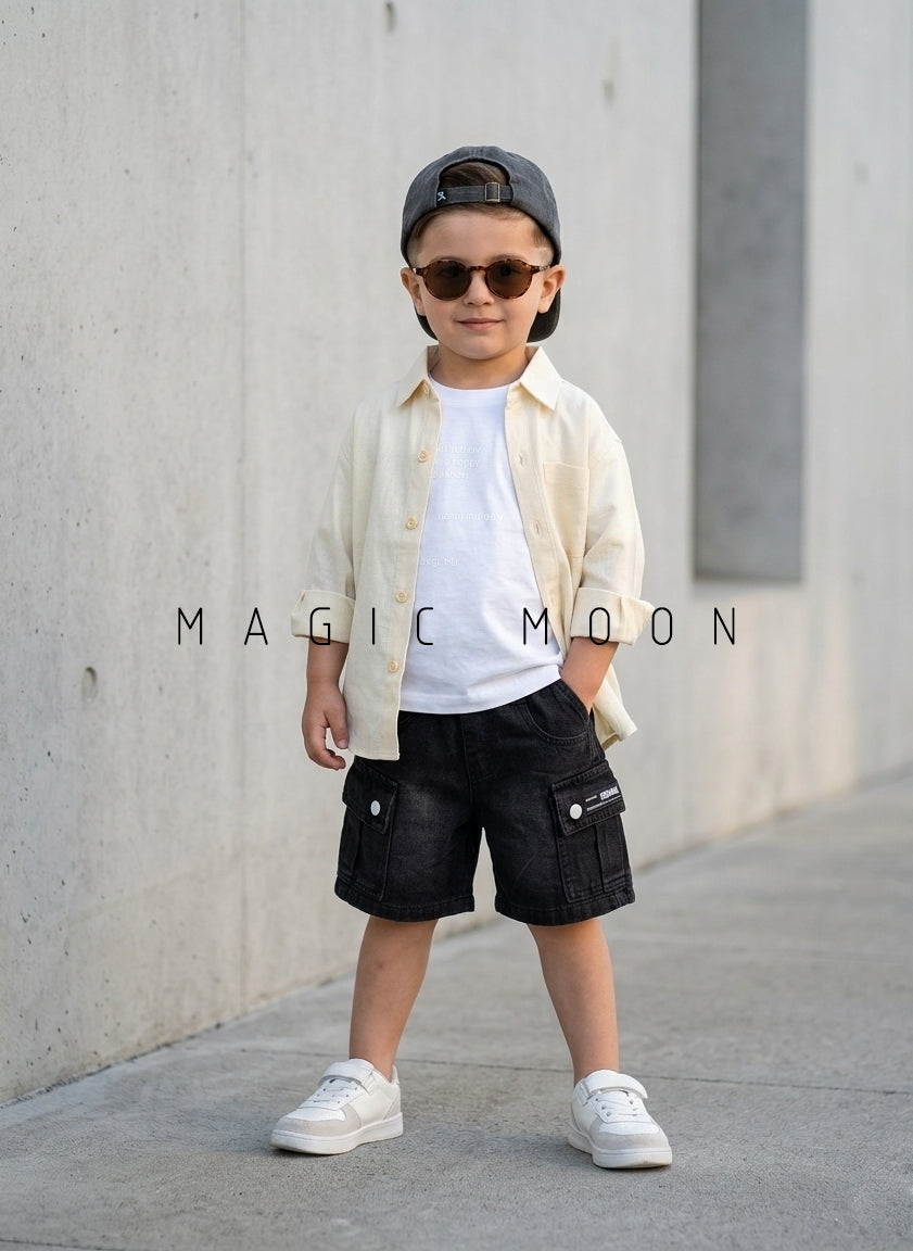 SHFS08 Boy's Full Sleeve Oversized Solid Colour Shirt