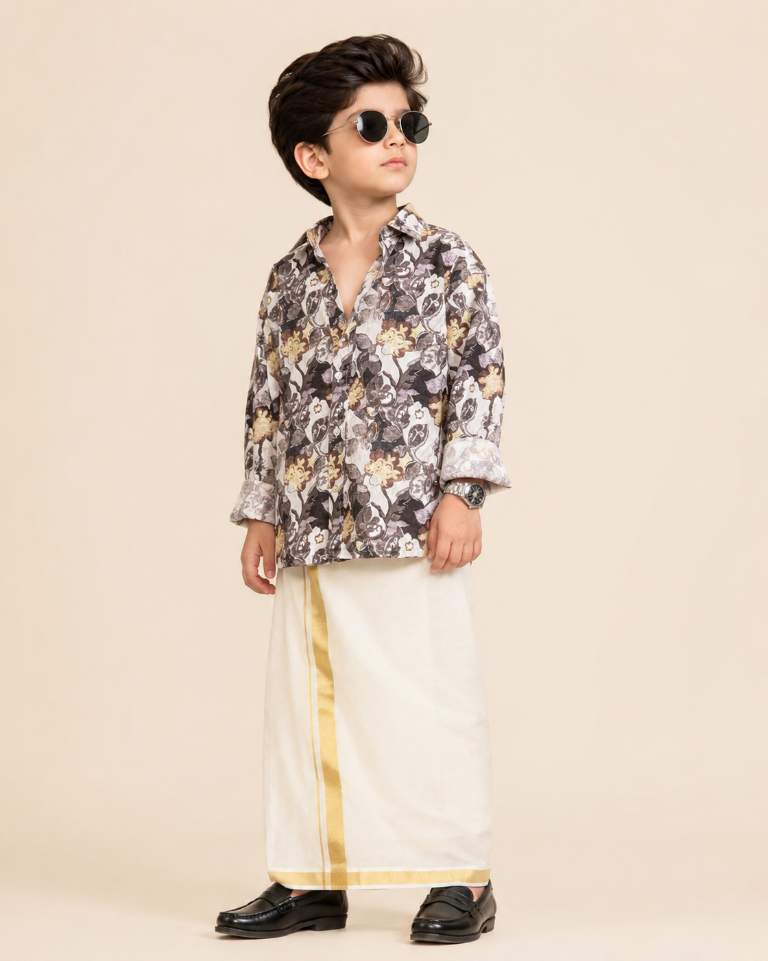 SHGMH02-01 Boys Full Sleeve Oversized Floral Print Shirt