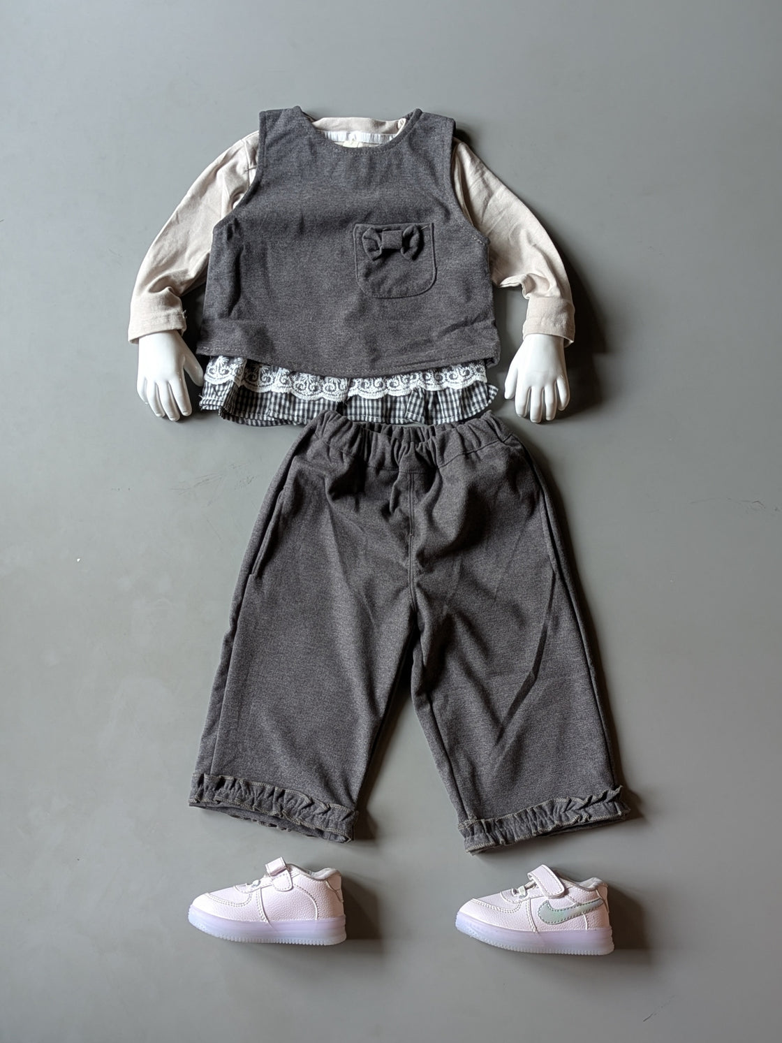 Girl's Full Sleeve Top with Vest and Wide Leg Pant Set