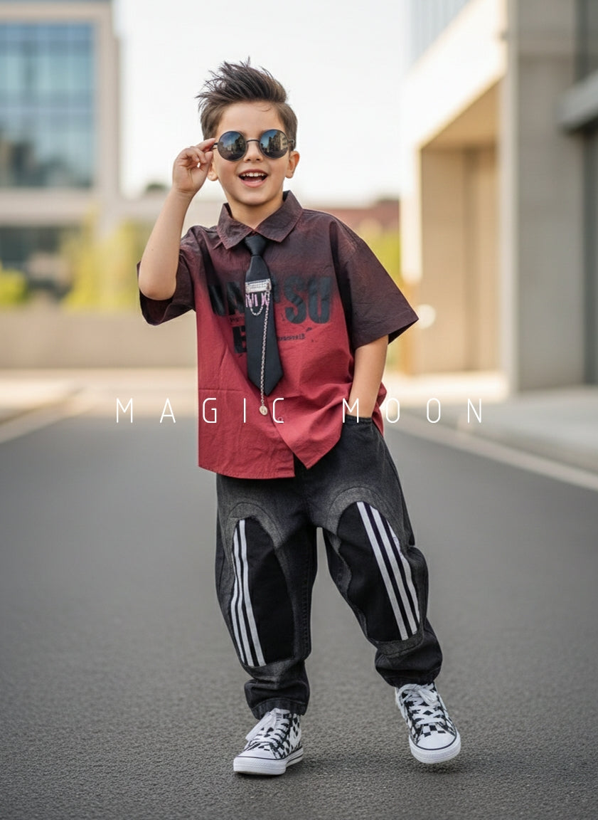 Unisex Half Sleeve Oversized Shirt with Tie