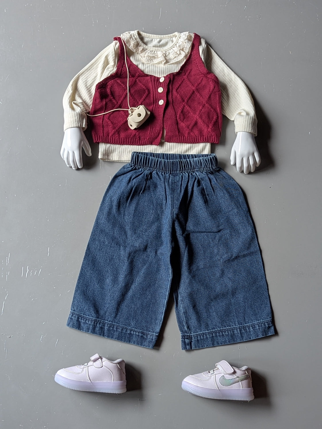 Full Sleeve Inner T Shirt,Vest and Wide Leg Pant Set