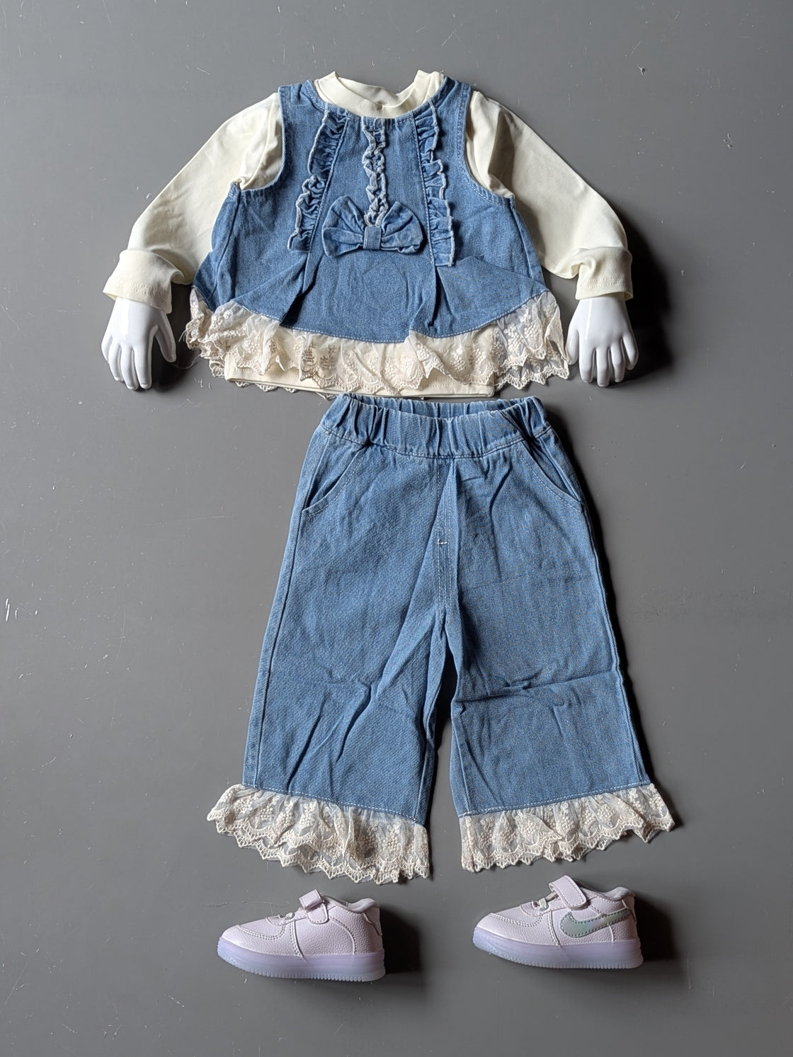 Full Sleeve T Shirt with Denim Vest and Pant Set