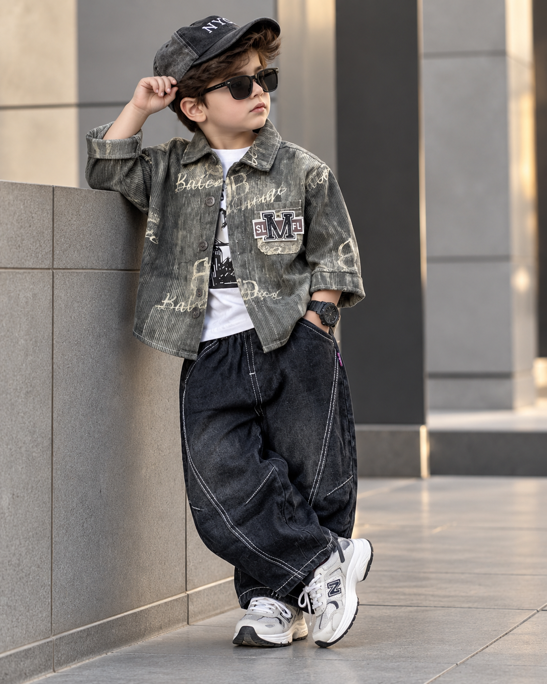 STIM120-02 Unisex Full Sleeve Oversized Denim Jacket Inner T Shirt and Pant Set