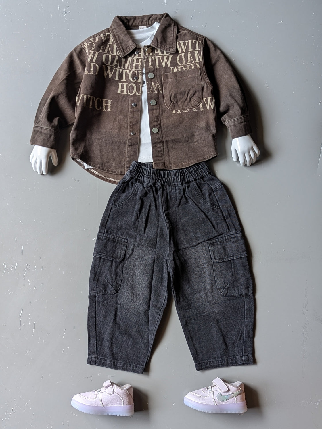 Unisex Full Sleeve Oversized Denim Jacket, Inner T Shirt and Cargo Pant Set