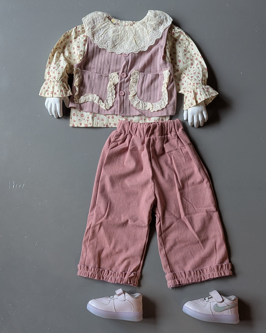 Full Sleeve Top with Vest and Wide Leg Pant Set