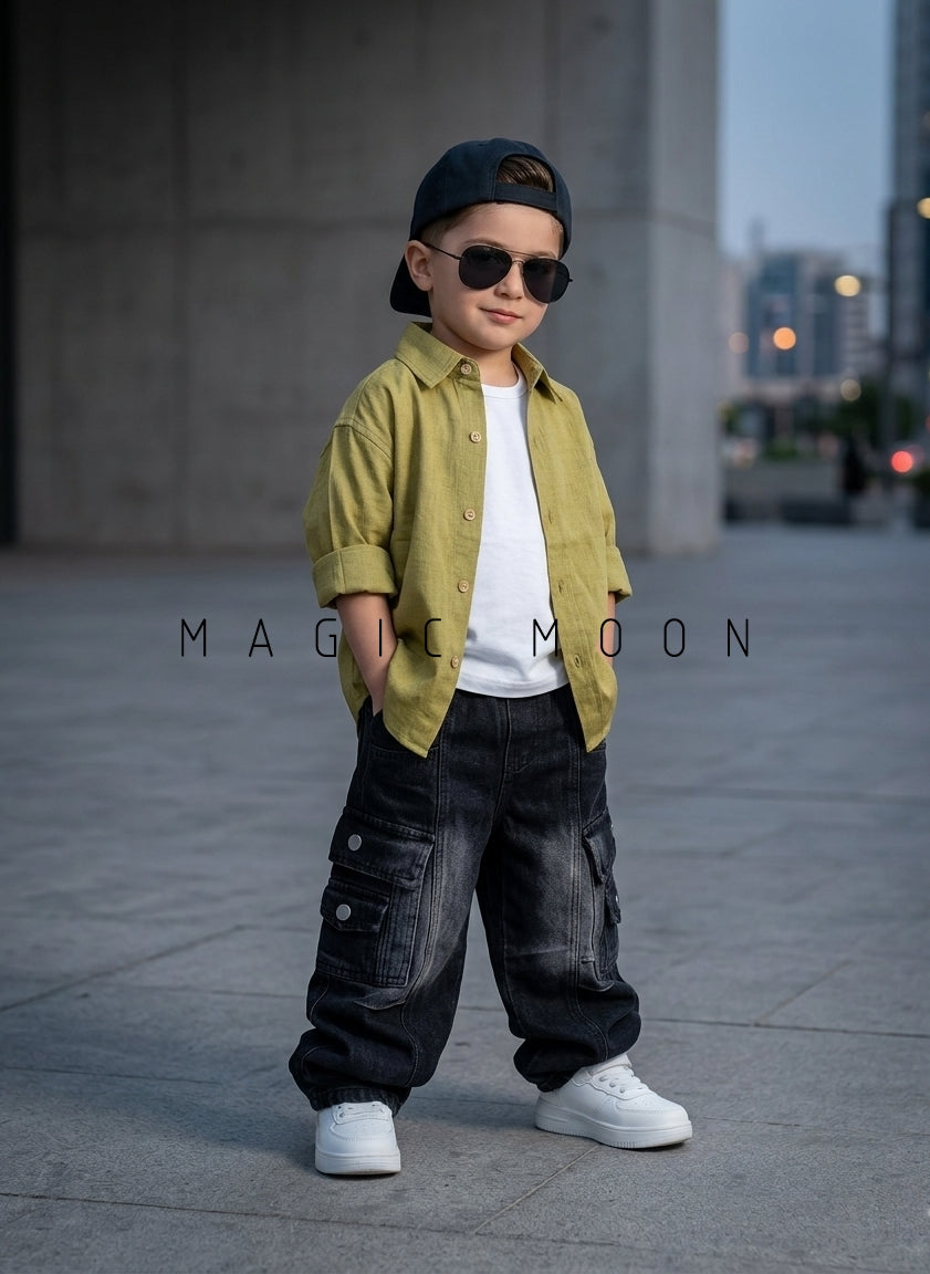 SHFS08 Boy's Full Sleeve Oversized Solid Colour Shirt