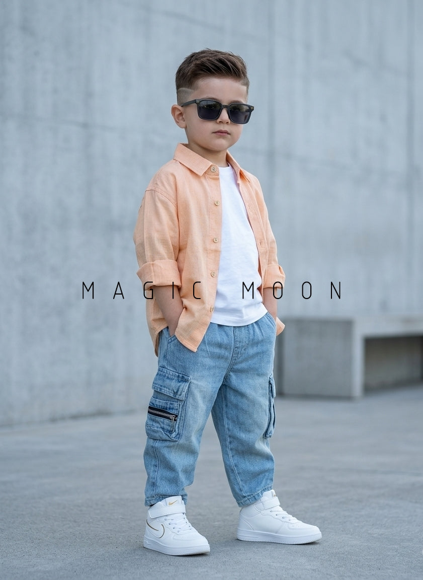 SHFS08 Boy's Full Sleeve Oversized Solid Colour Shirt
