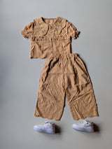 GST03 Girl's Half Sleeve Embroidered Top with Wide Leg Pant Set