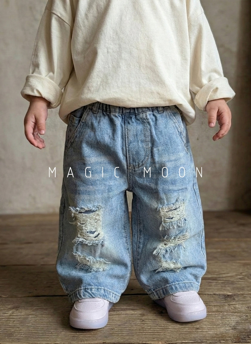 Unisex Distressed Wide Leg Jeans