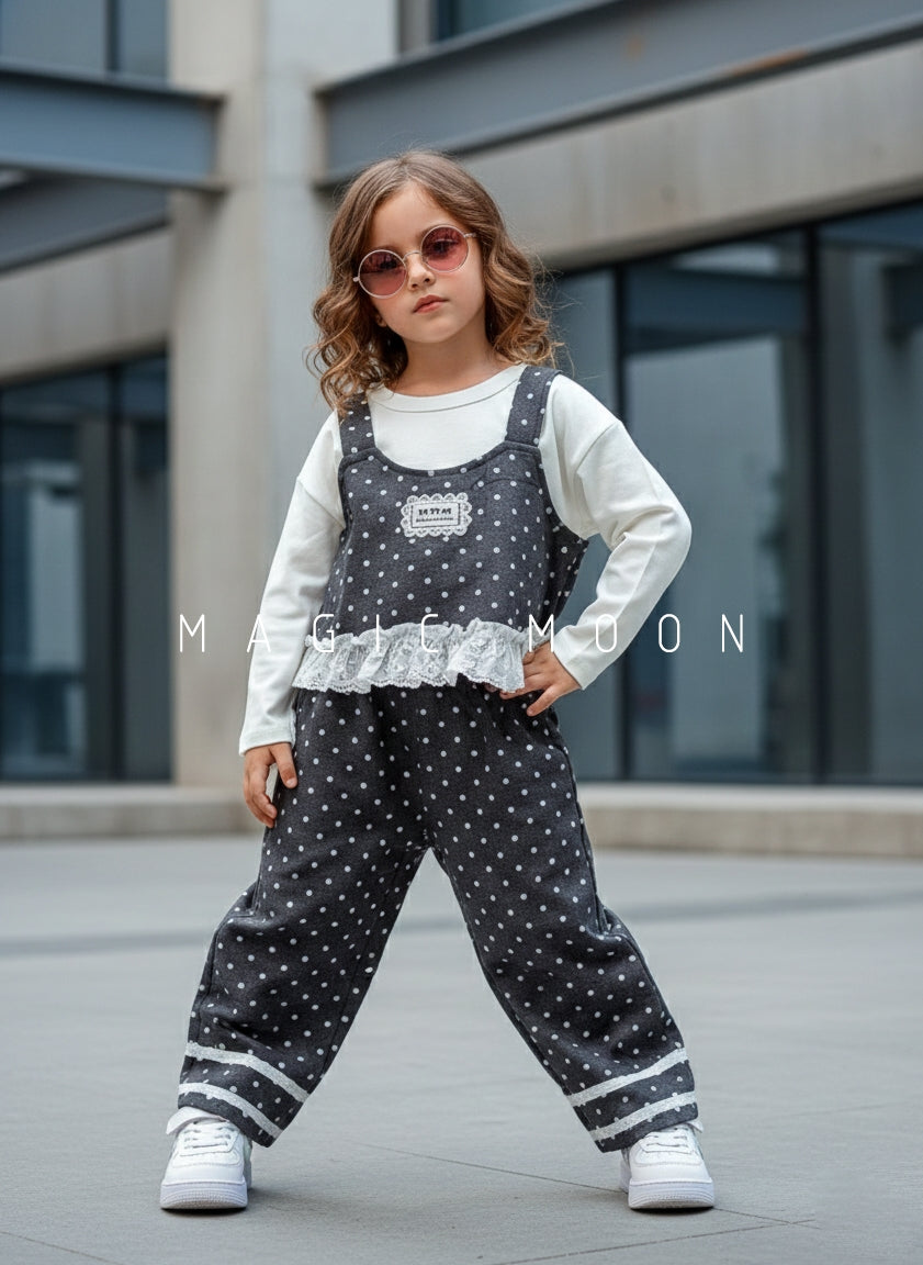 Girl's Full Sleeve Top with Vest and Wide Leg Pant Set