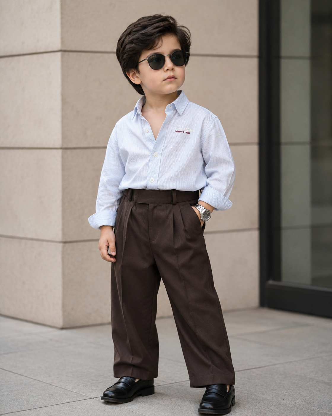SHGMH04-01 Boy's Full Sleeve Oversized Striped Shirt