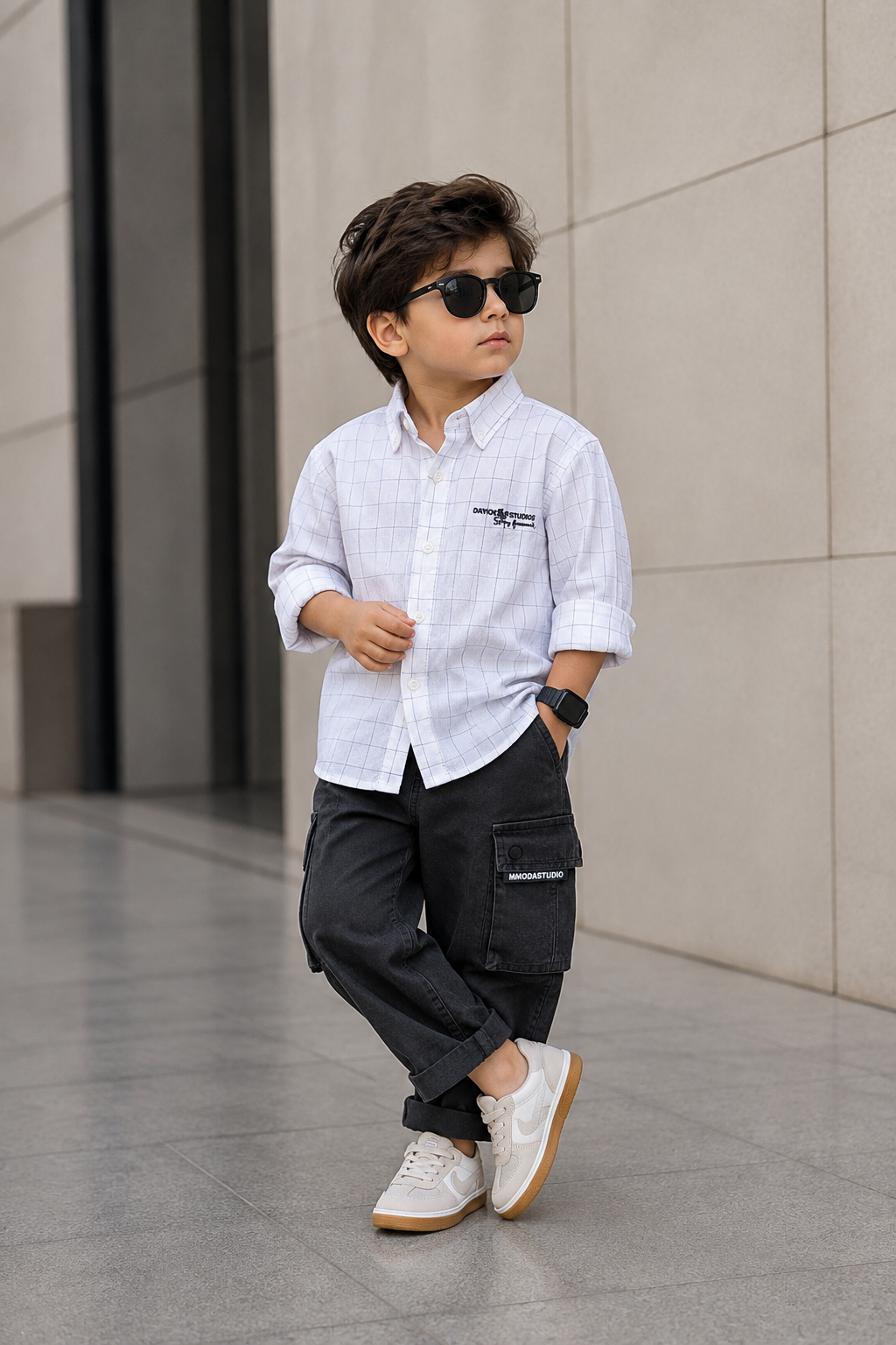 SHGMI01-02 Boys Full Sleeve Oversized Check Shirt