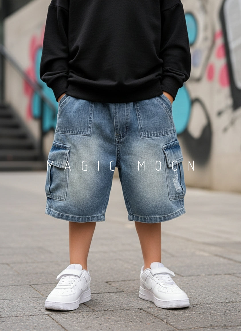 Unisex Knee Length Denim Shorts