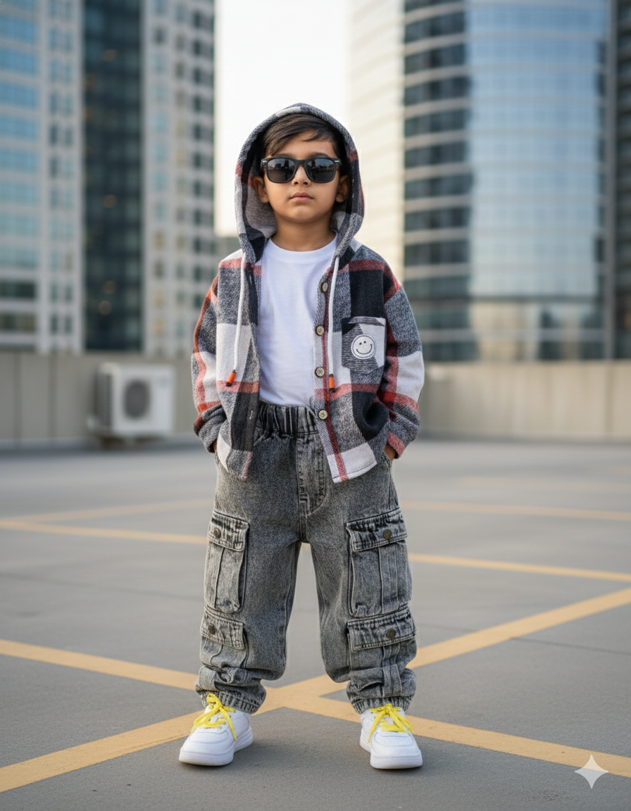 Unisex Check Hooded Shirt