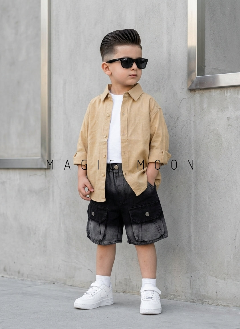 SHFS08 Boy's Full Sleeve Oversized Solid Colour Shirt