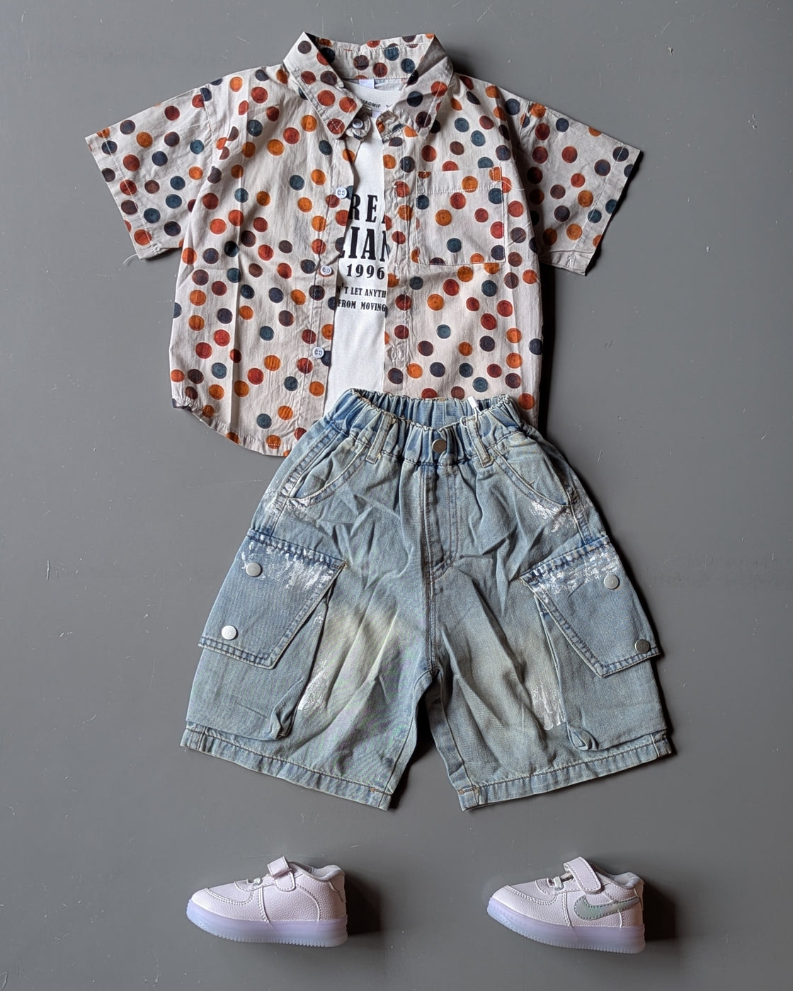 Boys Shirt, Inner T Shirt with Shorts Set
