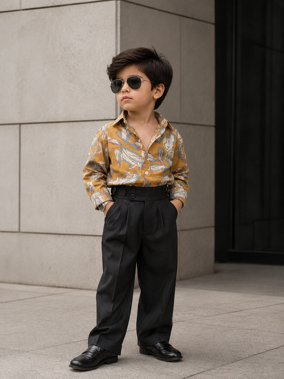 SHGMH05-03 Boys Full Sleeve Oversized Floral Print Shirt