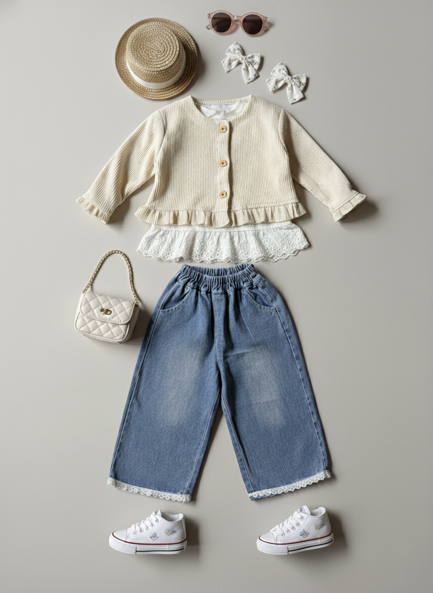 Full Sleeve Inner Layered Look Top with Wide Leg Pant Set