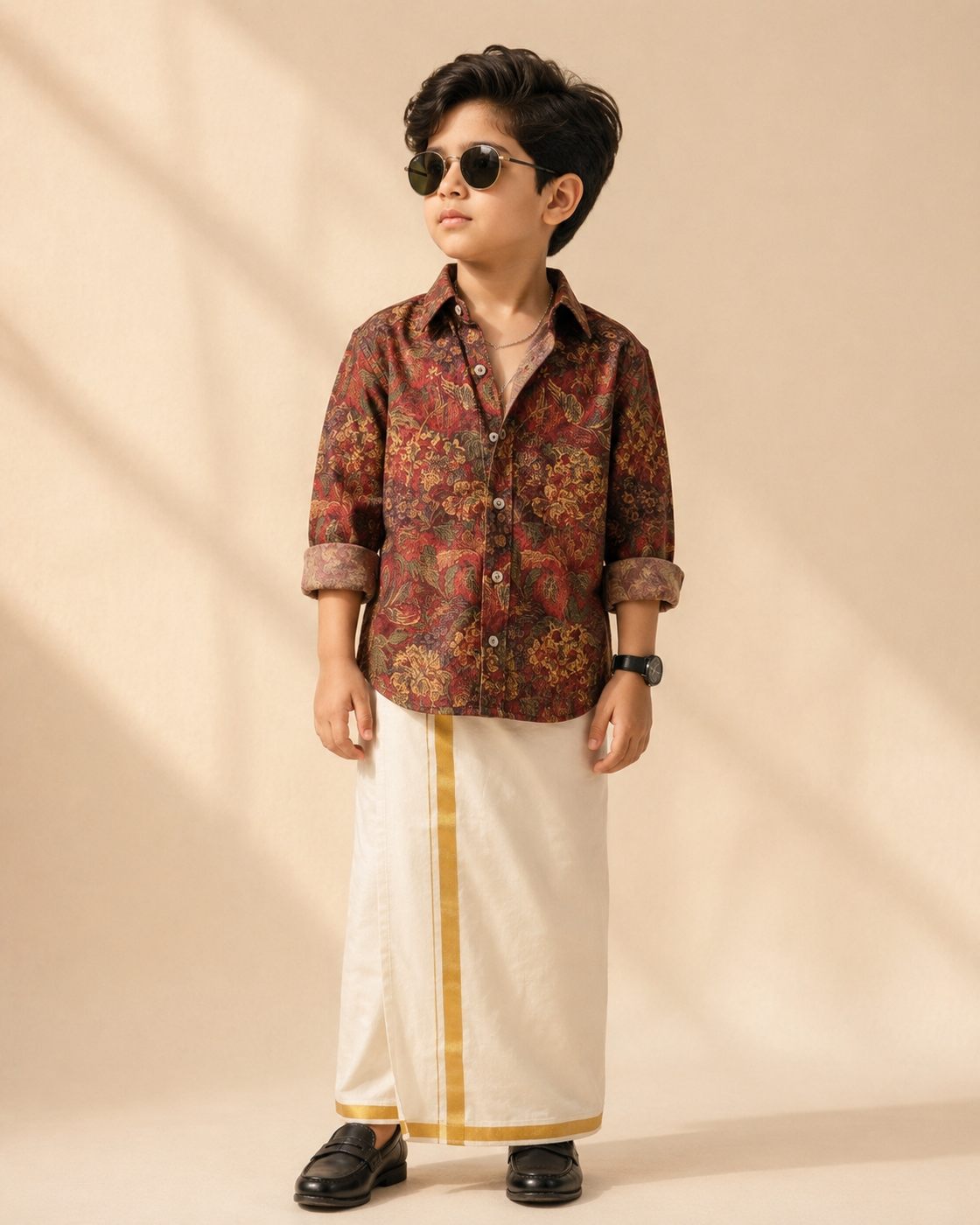 SHGMH02 Boys Full Sleeve Oversized Floral Print Shirt