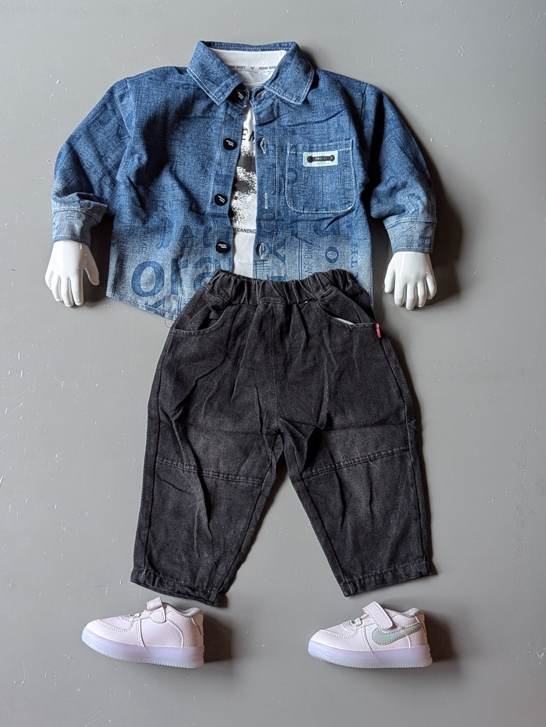 Unisex Full Sleeve Oversized Denim Shirt, Inner T Shirt and Pant size
