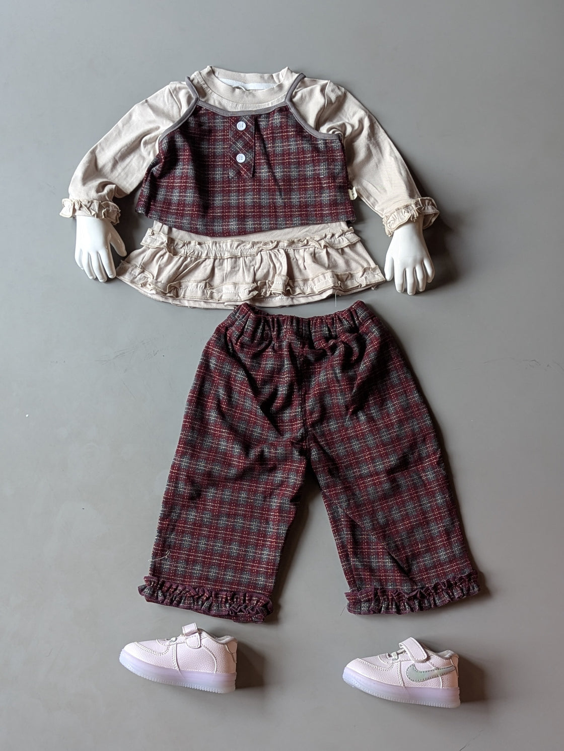 Girl's Full Sleeve Top with Vest and Wide Leg Pant Set