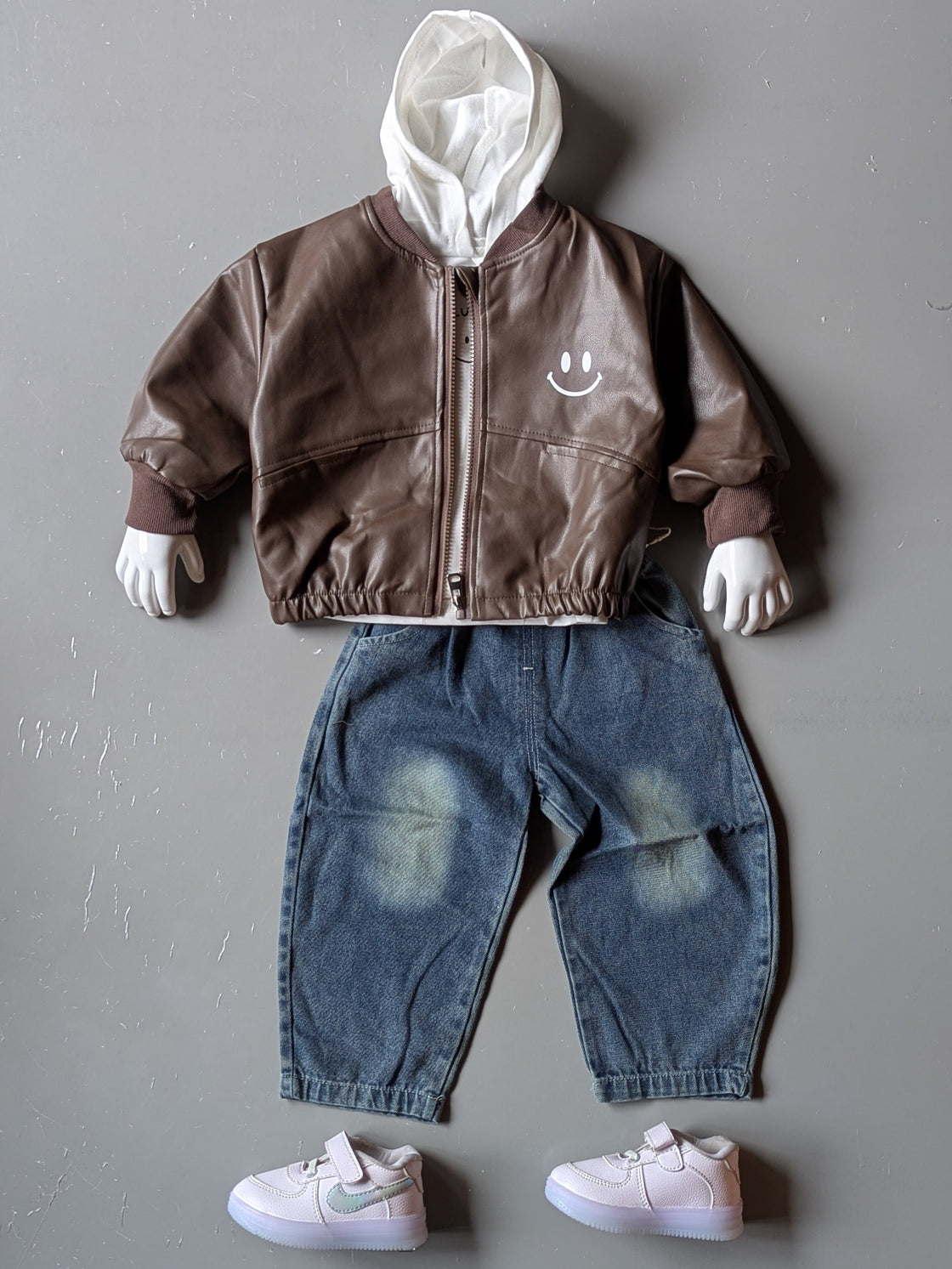 Unisex Full Sleeve Oversized Leather Jacket, Inner Hooded T Shirt and Pant Set