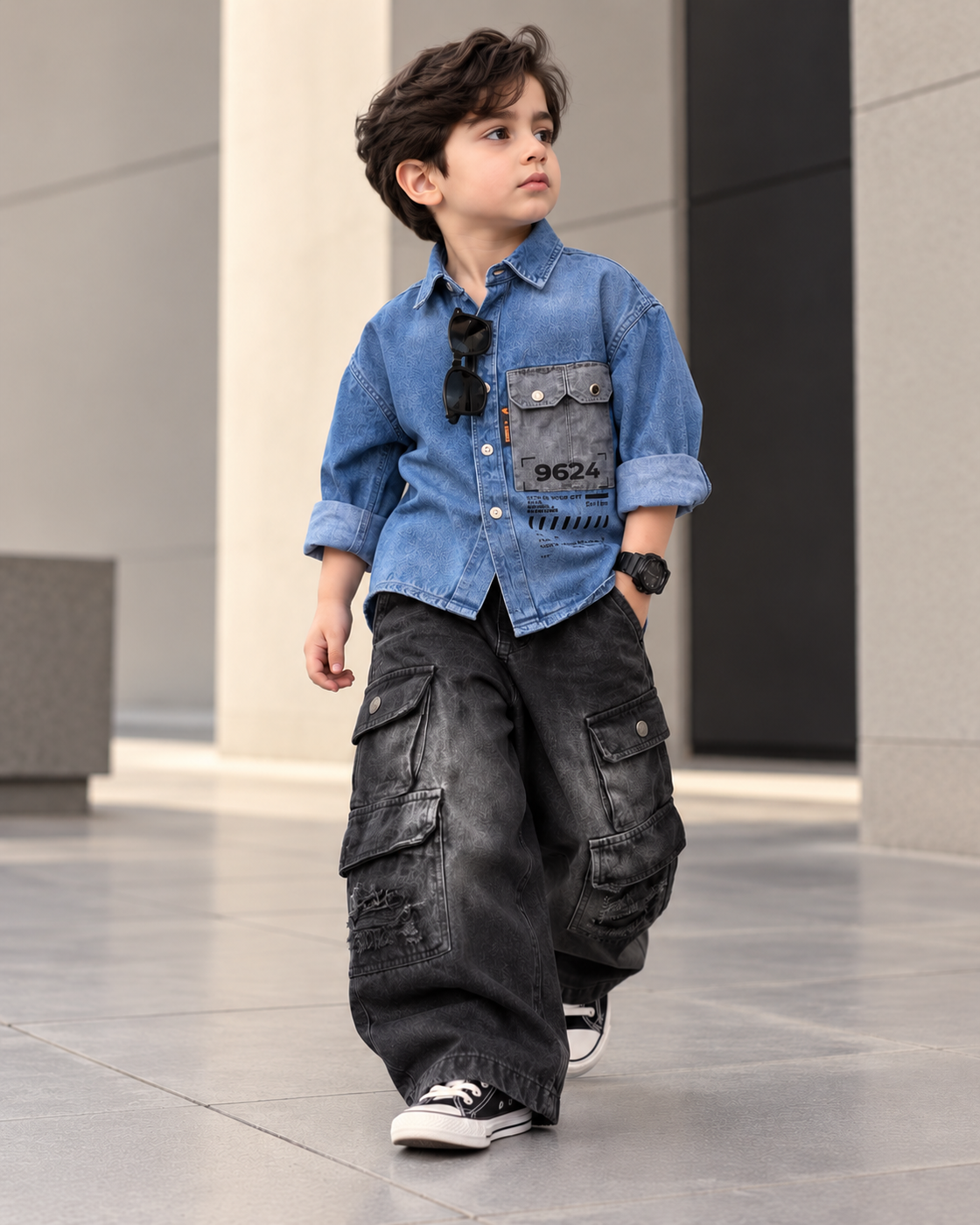 SHDMD101-01 Boys Full Sleeve Oversized Denim Shirt