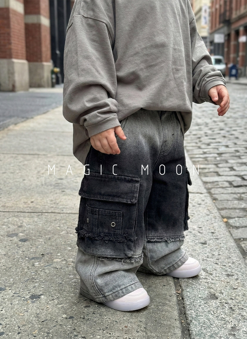 Unisex Double Shade Wide Leg Jeans